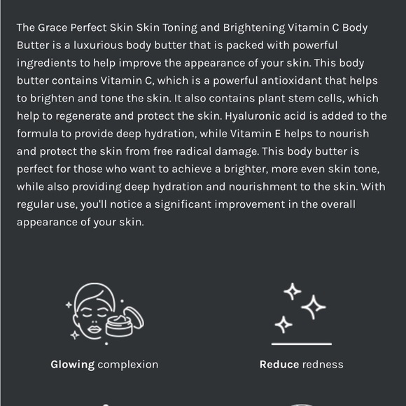 🍊 Grace Skin Toning And Brightening Vitamin C Body Butter 10oz/283.5g Hyaluronic - Picture 4 of 4